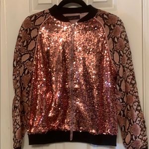 NWT Pink Sequin n Snake Print Bomber Jacket.